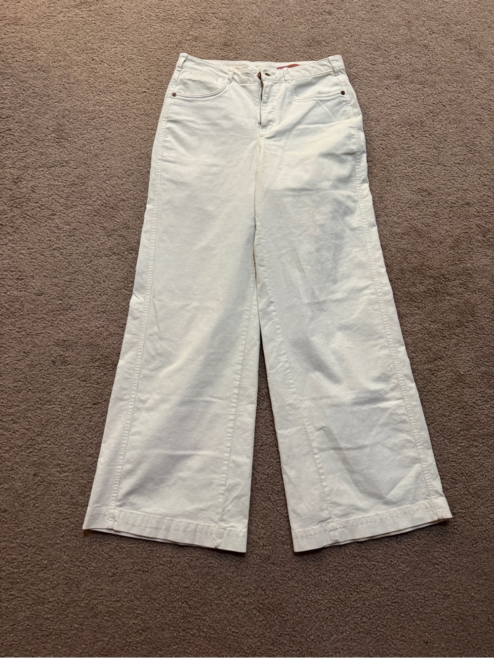 Wide Leg White/Cream Corduroy Pants - Pilcro by Anthropology